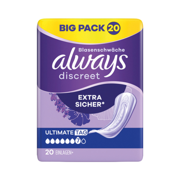 Always discreet Inkontinenz Einlagen Ultimate Tag 7, mittlere bis schwere Blasenschwäche, 20 Stueck